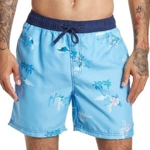 Burnside Blue Tropical Print Swim Trunks . Size XL - NWT